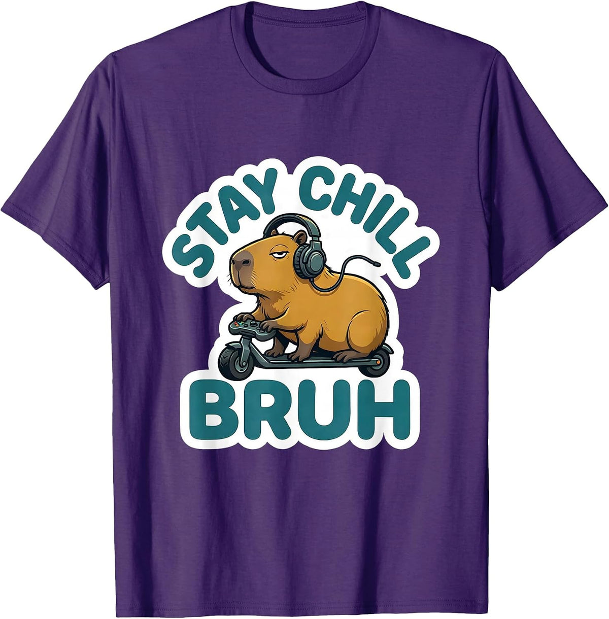 Stay Chill Bruh Funny Capybara Gamer Meme Humor T-Shirt - Purple