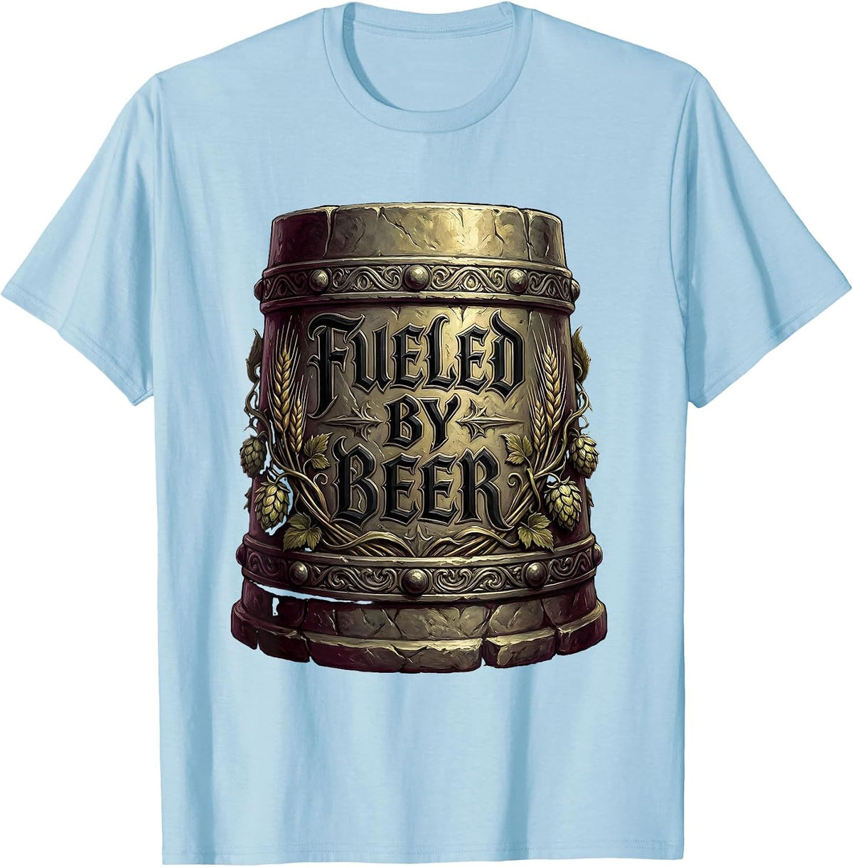Men's Fueled by Beer Funny Drinking Design T-Shirt - Baby Blue