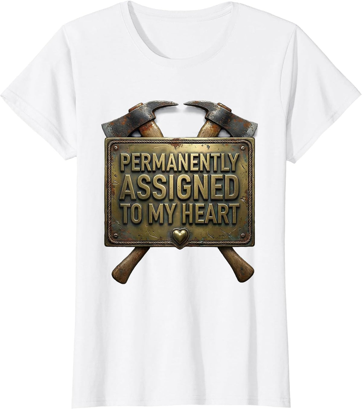 Permanently Assigned To My Heart Vintage Firefighter Spouse T-Shirt - White