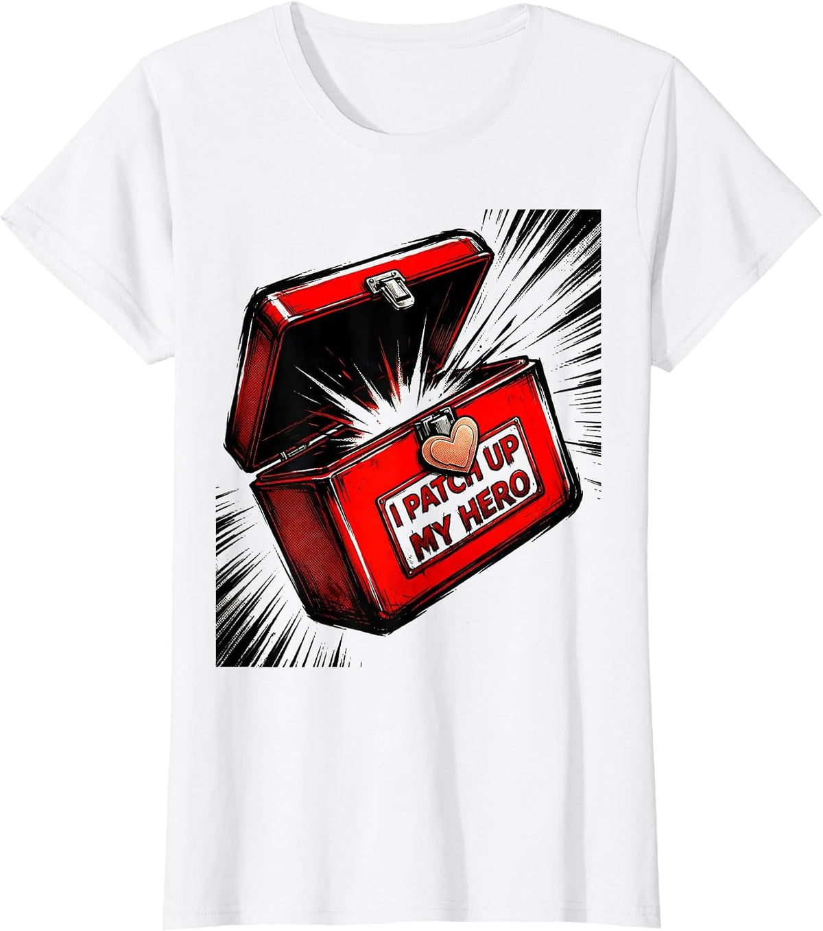 I Patch Up My Hero Comic Book First Responder Spouse T-Shirt - White