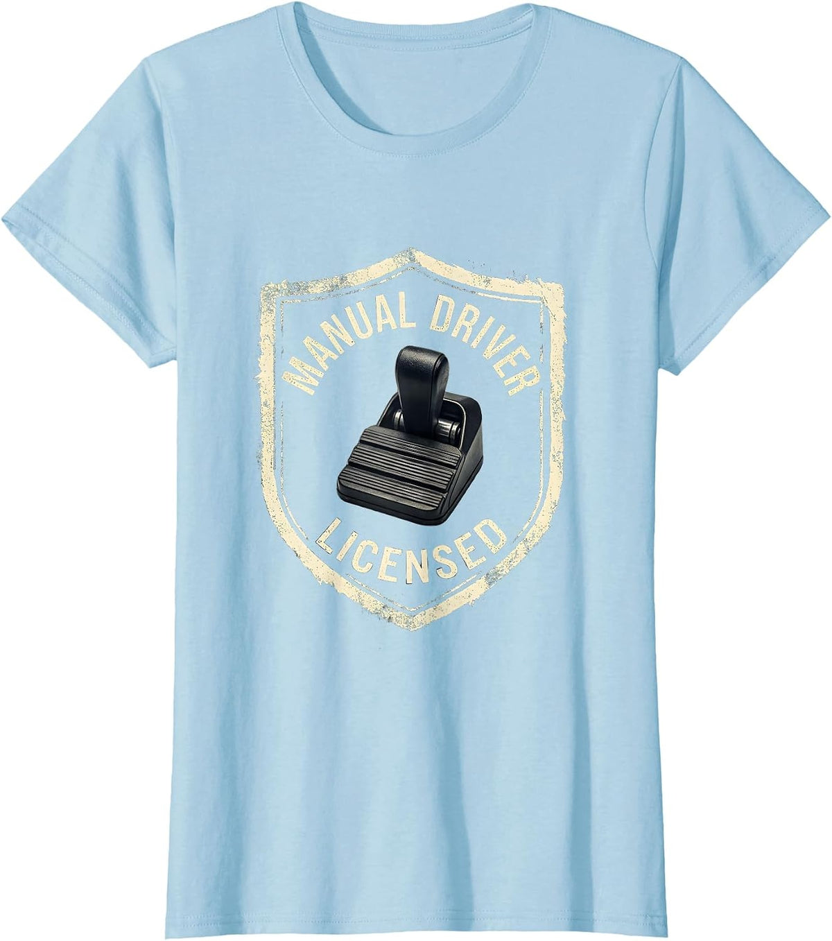 Manual Driver Licensed Rubber Stamp Car Guy Stick Shift T-Shirt - Baby Blue