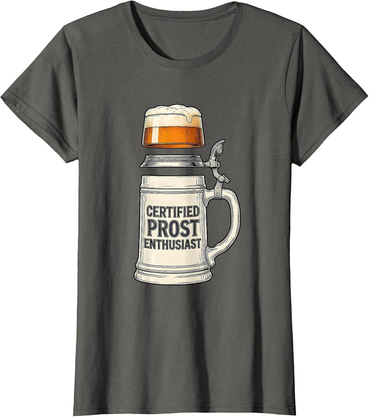 Women's Certified Prost Enthusiast Beer Drinking Design T-Shirt - Asphalt Grey