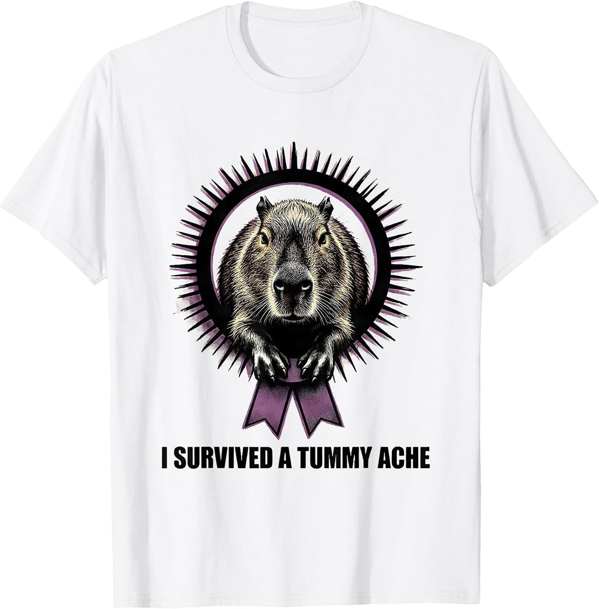 Men's I Survived A Tummy Ache Funny Capybara Meme Humor T-Shirt - White
