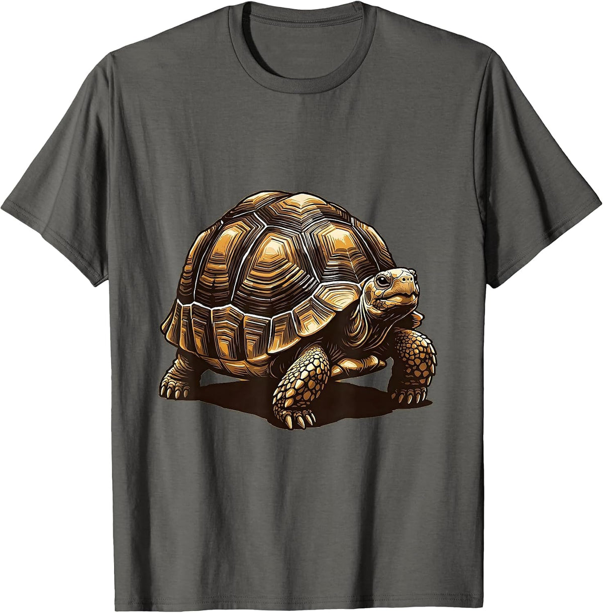 Men's Low Tortoise Playful Wood Type Letterpress Animal Lover T-Shirt - Asphalt Grey
