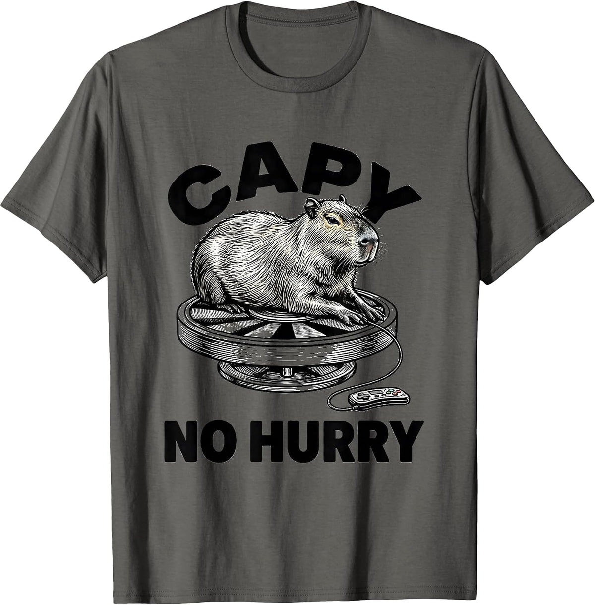 Capy, No Hurry Funny Capybara Gamer Gaming Humor T-Shirt - Asphalt Grey