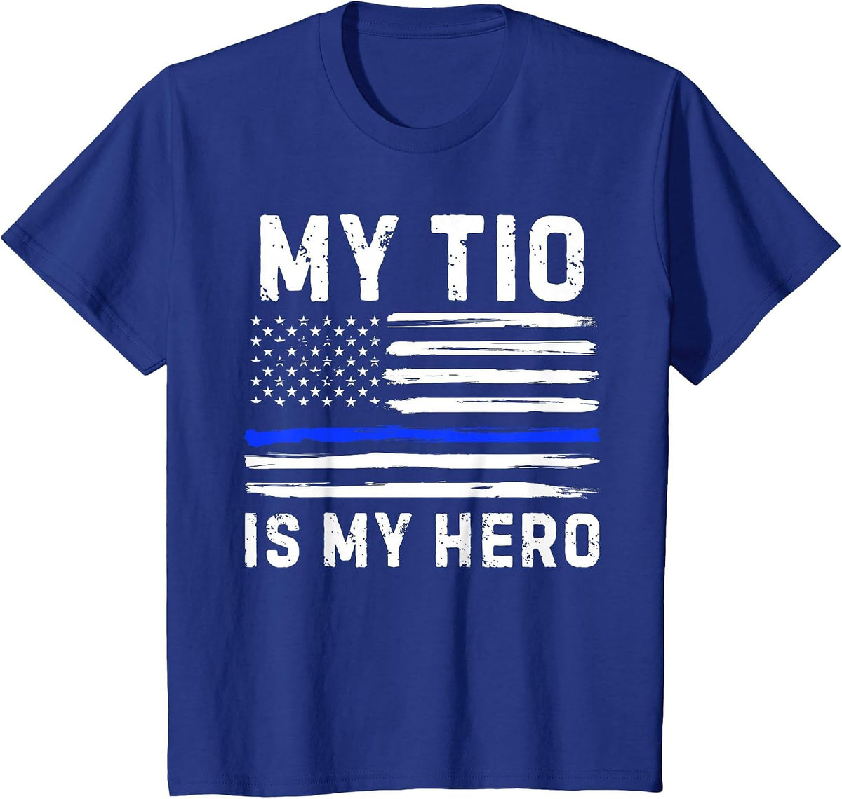 My TIO is My Hero Police Officer Blue Line American Flag Tee T-Shirt - Royal Blue