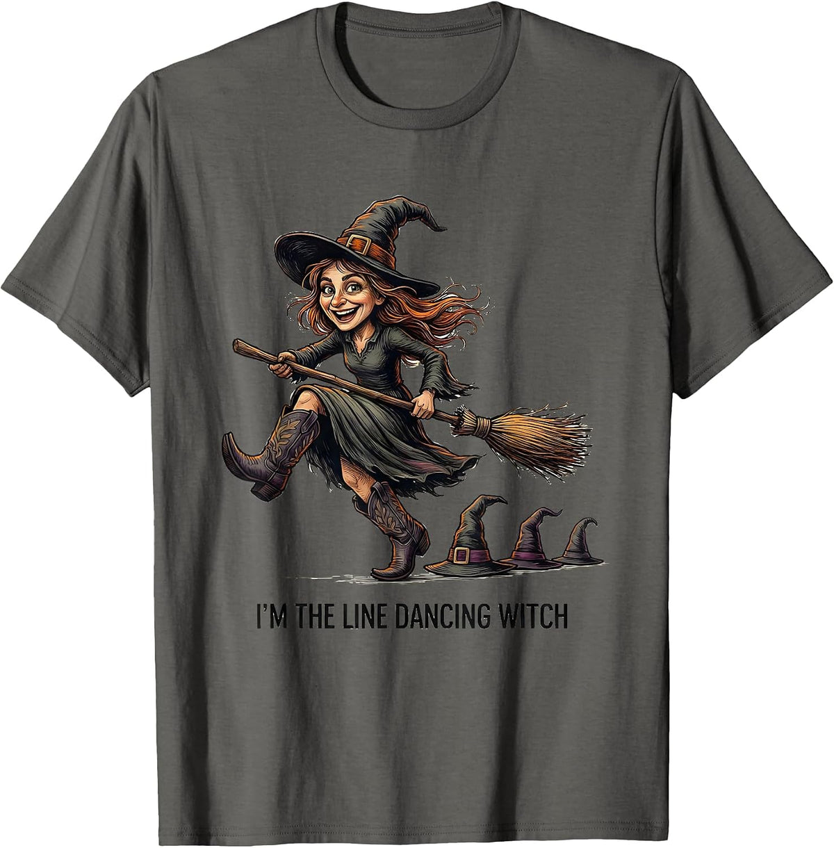 I'm The Line Dancing Witch Funny Halloween Matching Group T-Shirt - Asphalt Grey