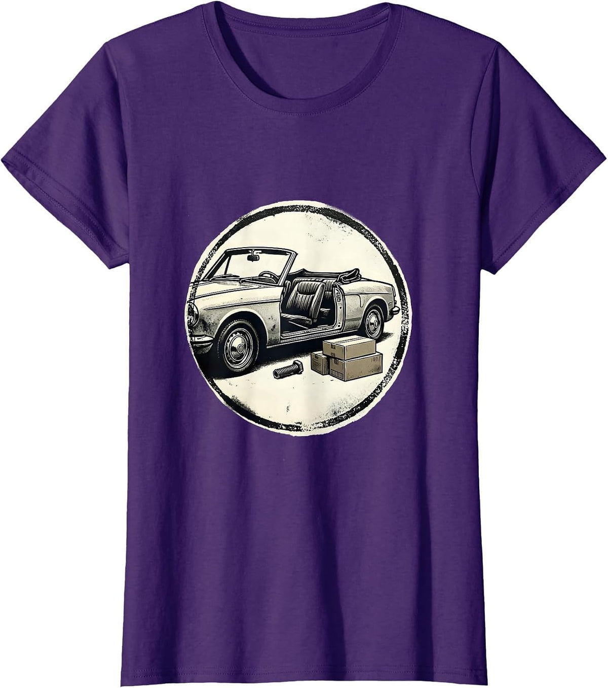 Women's Sealed Stamp Convertible Car Enthusiast Mechanic Humor T-Shirt - Purple