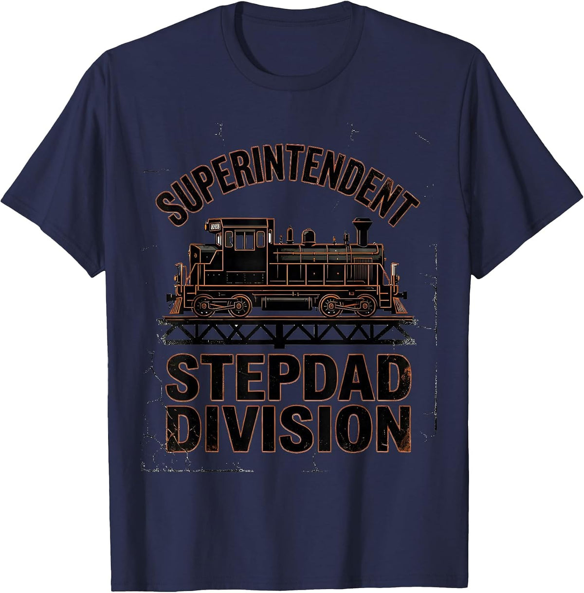 Superintendent Stepdad Division Distressed Train Enthusiast T-Shirt - Navy Blue