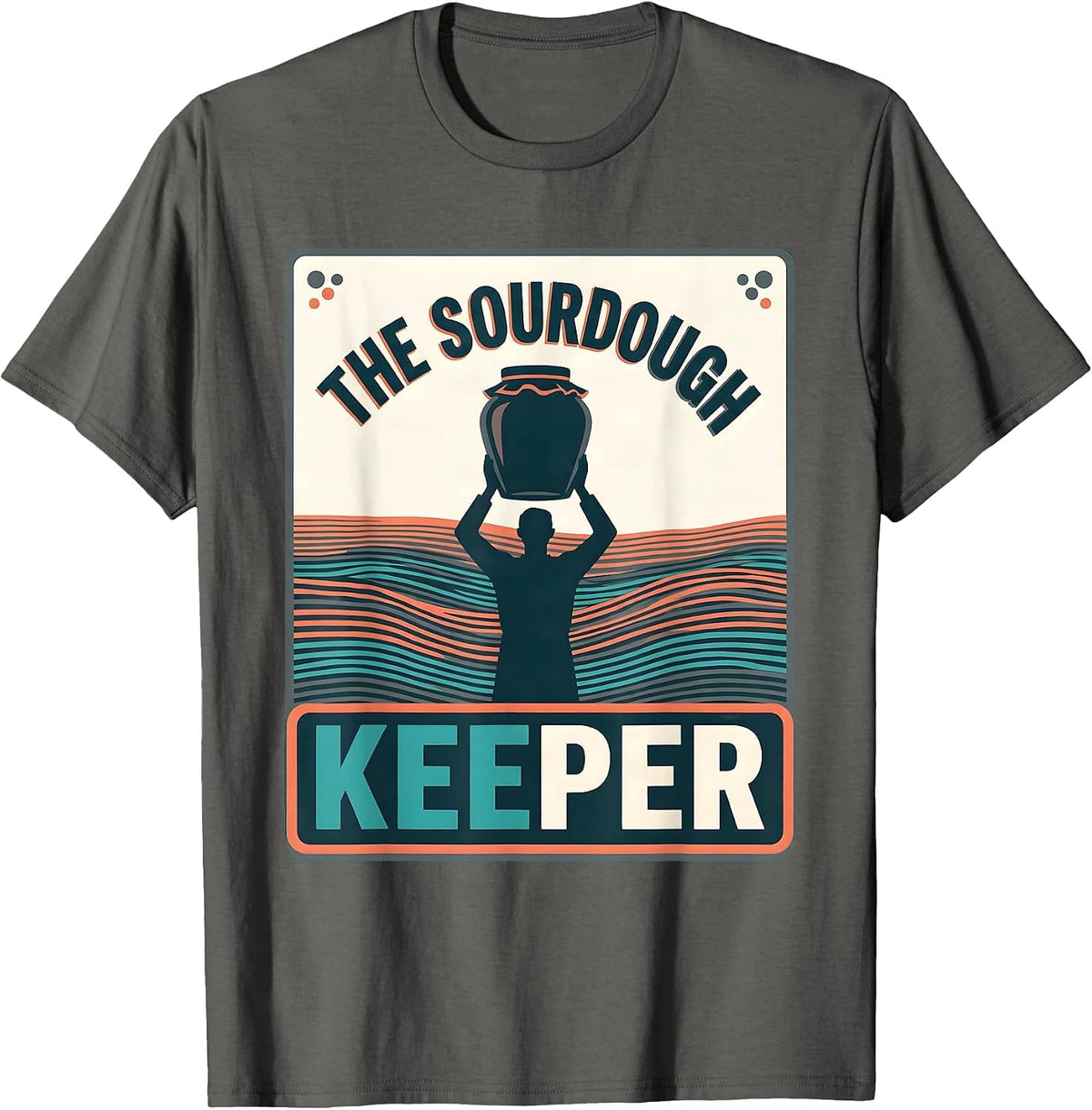 The Sourdough Keeper Flat Vector Tarot Card Baker Humor T-Shirt - Asphalt Grey