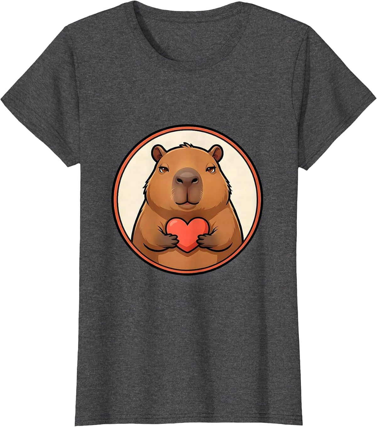 Women's Capybara Badge Cartoon Animal Meme Humor T-Shirt - Dark Heather Grey