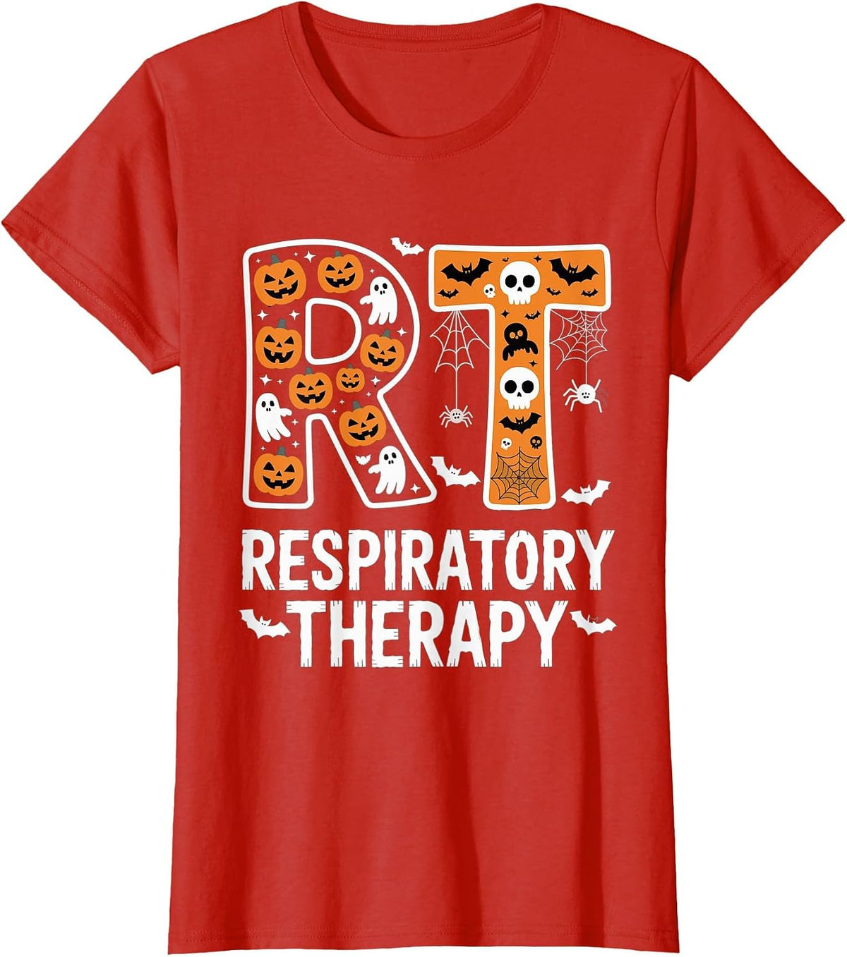 Respiratory Therapist Halloween Ghost Pumpkin RT Nurse T-Shirt - Red