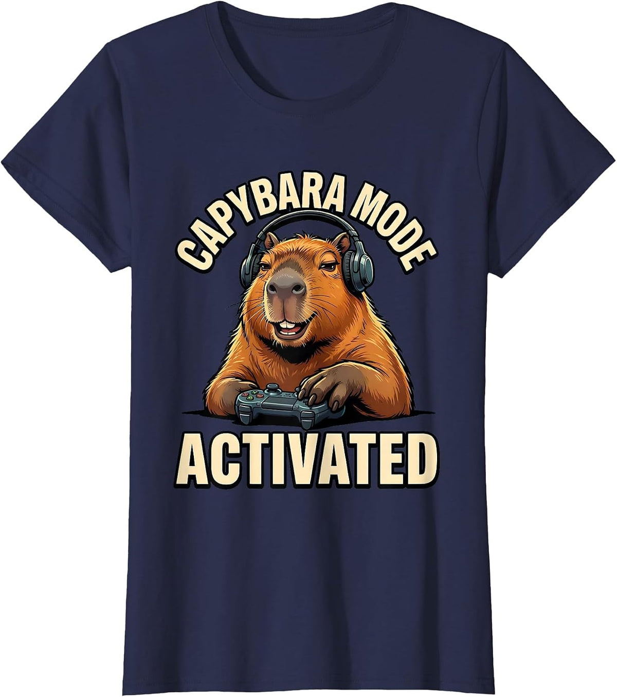Women's Capybara Mode Activated Funny Gamer Meme Internet Humor T-Shirt - Navy Blue