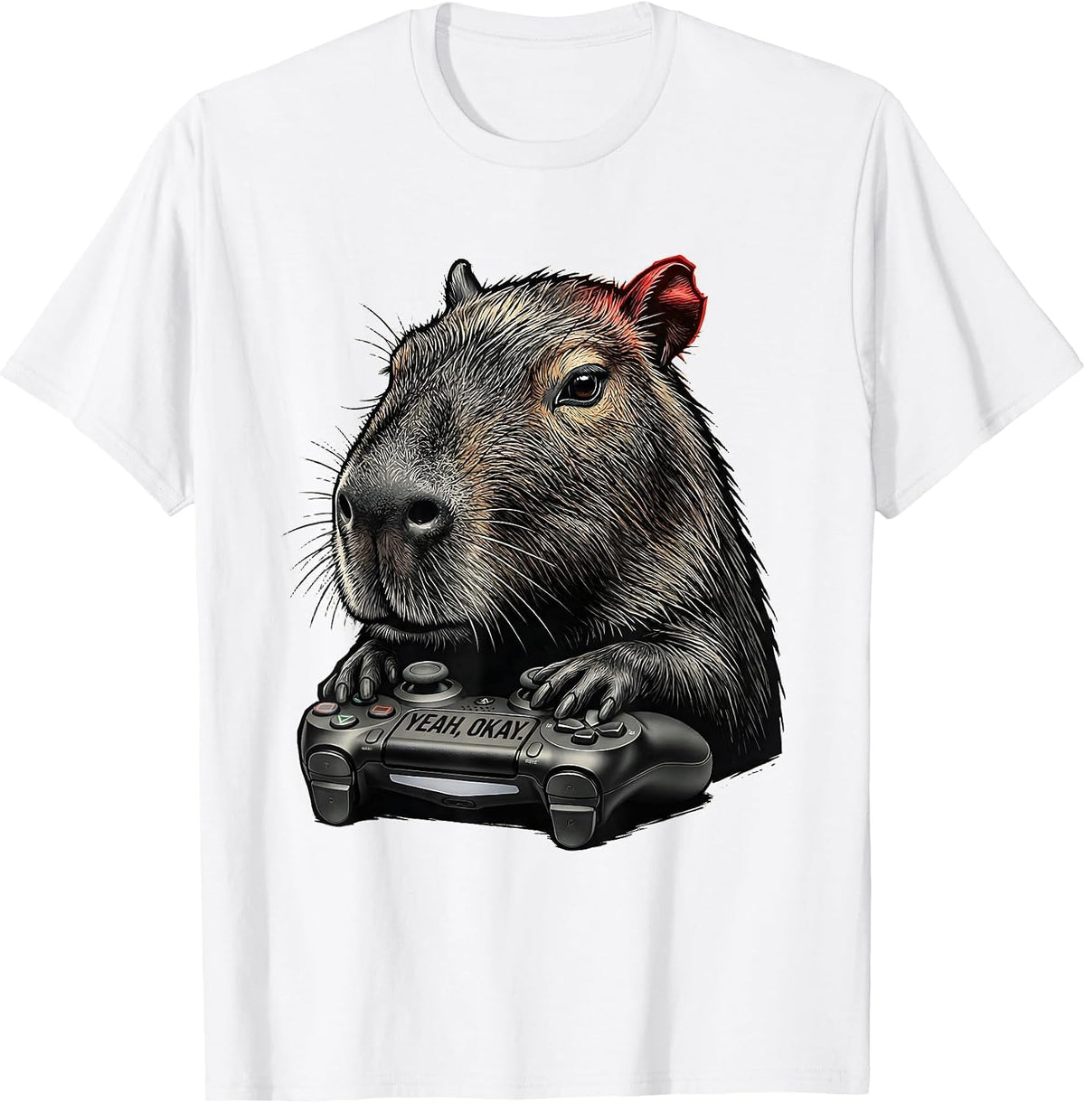 Men's Yeah, Okay Funny Capybara Gamer Meme Humor T-Shirt - White