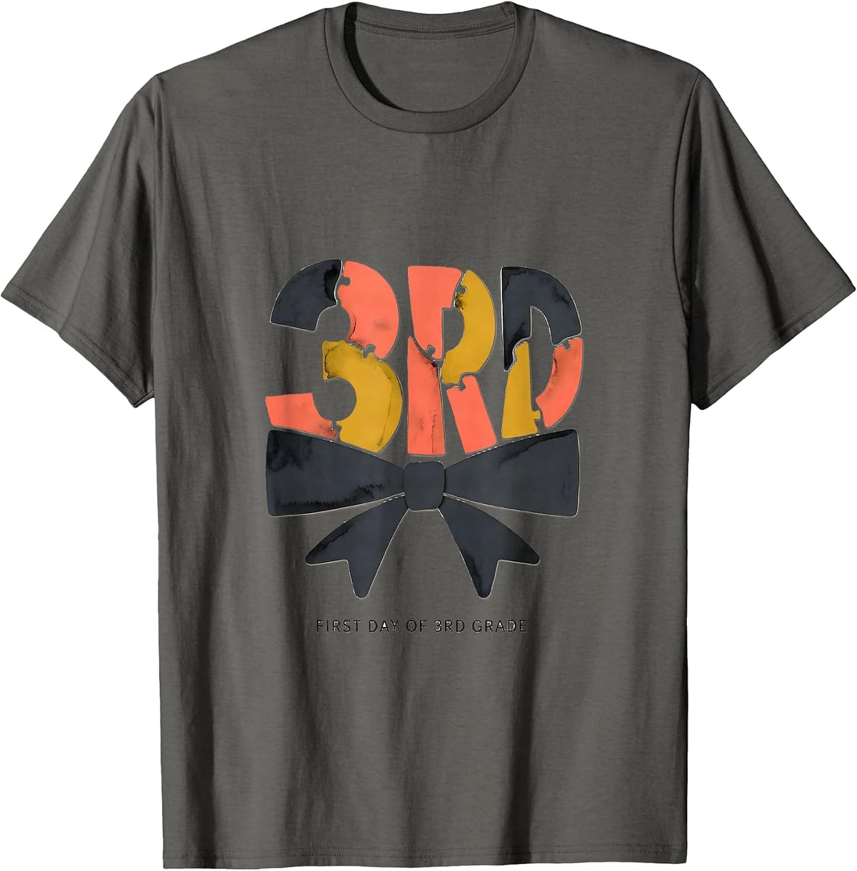 First Day Of 3rd Grade Midcentury Modern Coquette Bow Back T-Shirt - Asphalt Grey