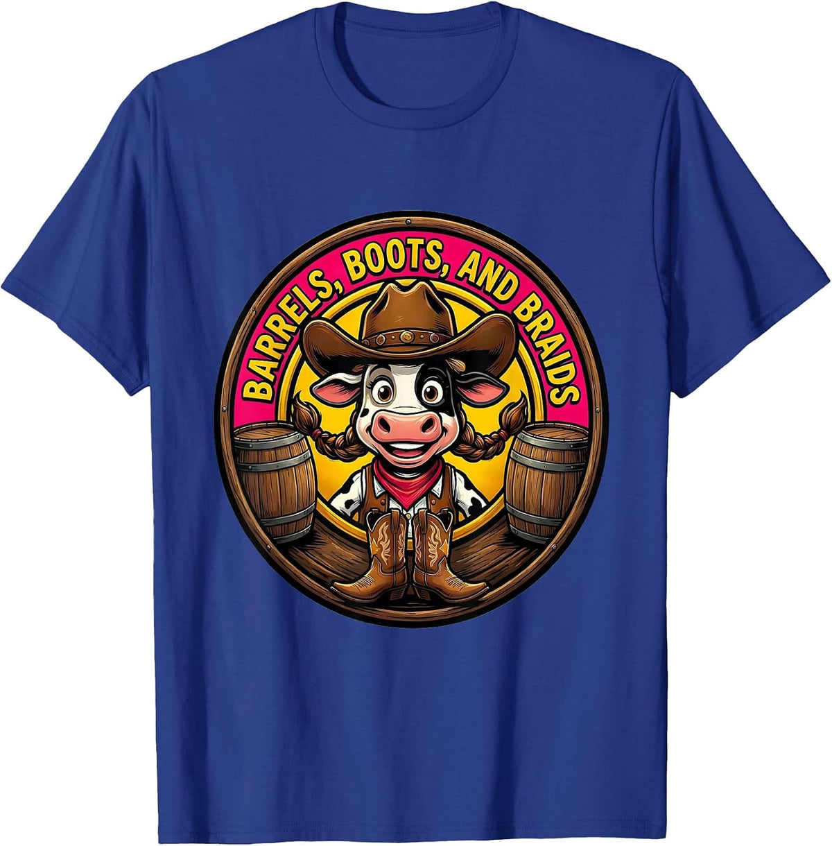 Men's Barrels Boots and Braids Western Girls Design T-Shirt - Royal Blue