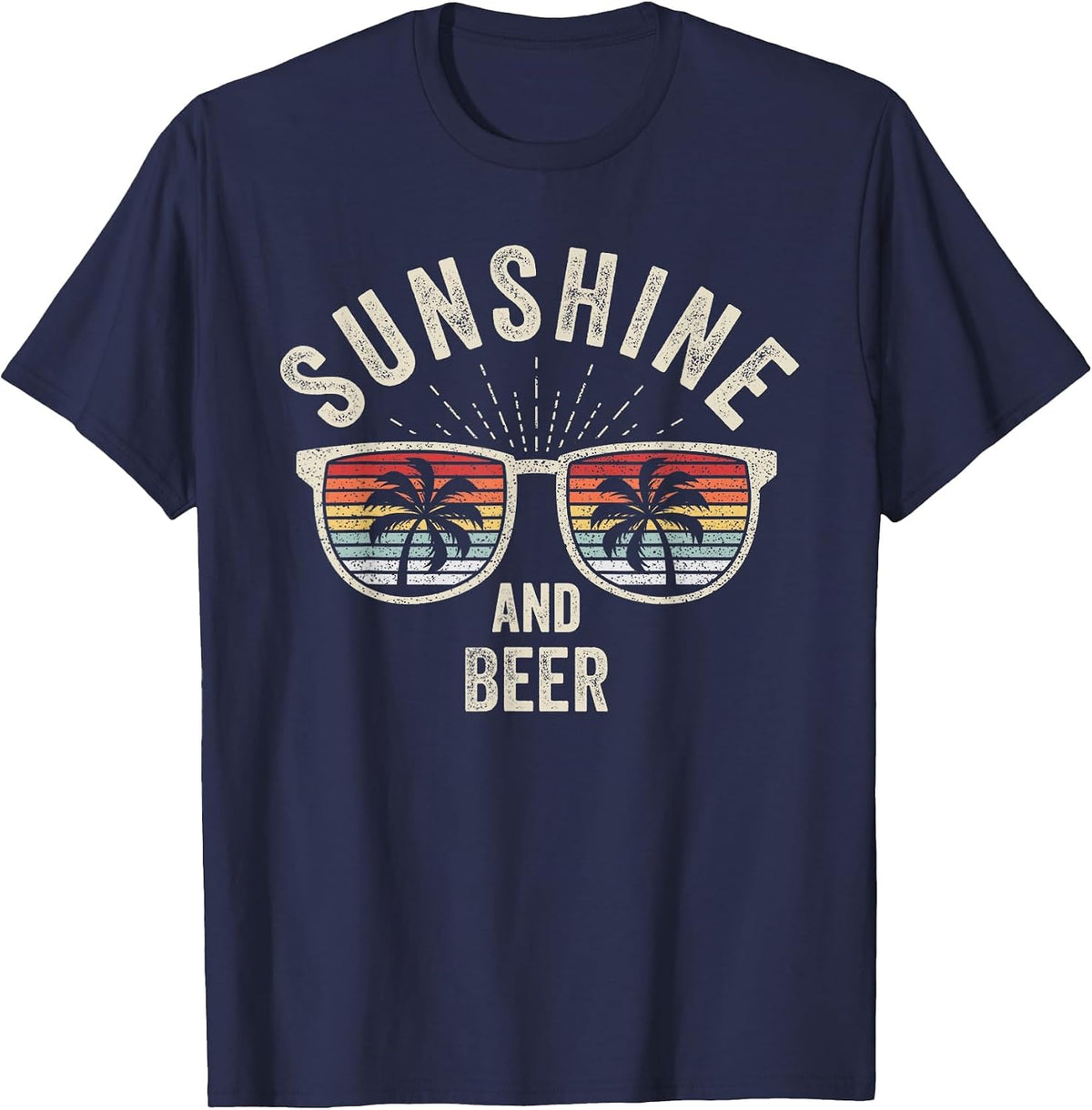 Vintage Retro Sunshine and Beer Craft Beer Brewery T-Shirt - Navy Blue