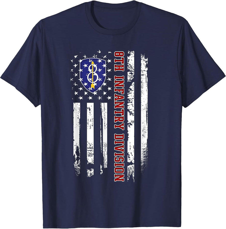 8th Infantry Division Veteran USA Flag Veterans Day Xmas T-Shirt - Navy Blue