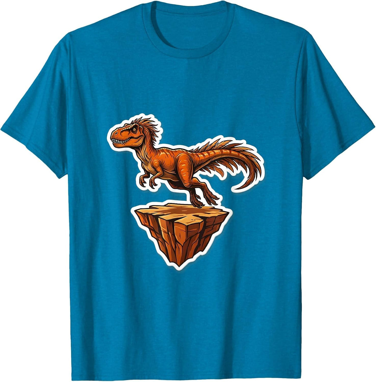 Velociraptor Canyon Launch Dinosaur Graphic T-Shirt - Sapphire Blue