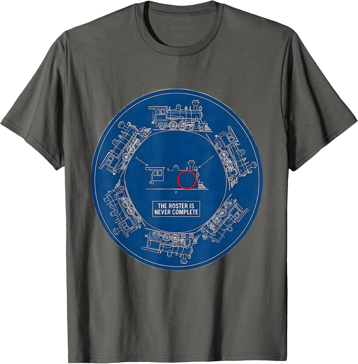 Men's The Roster Is Never Complete Technical Blueprint Train T-Shirt - Asphalt Grey