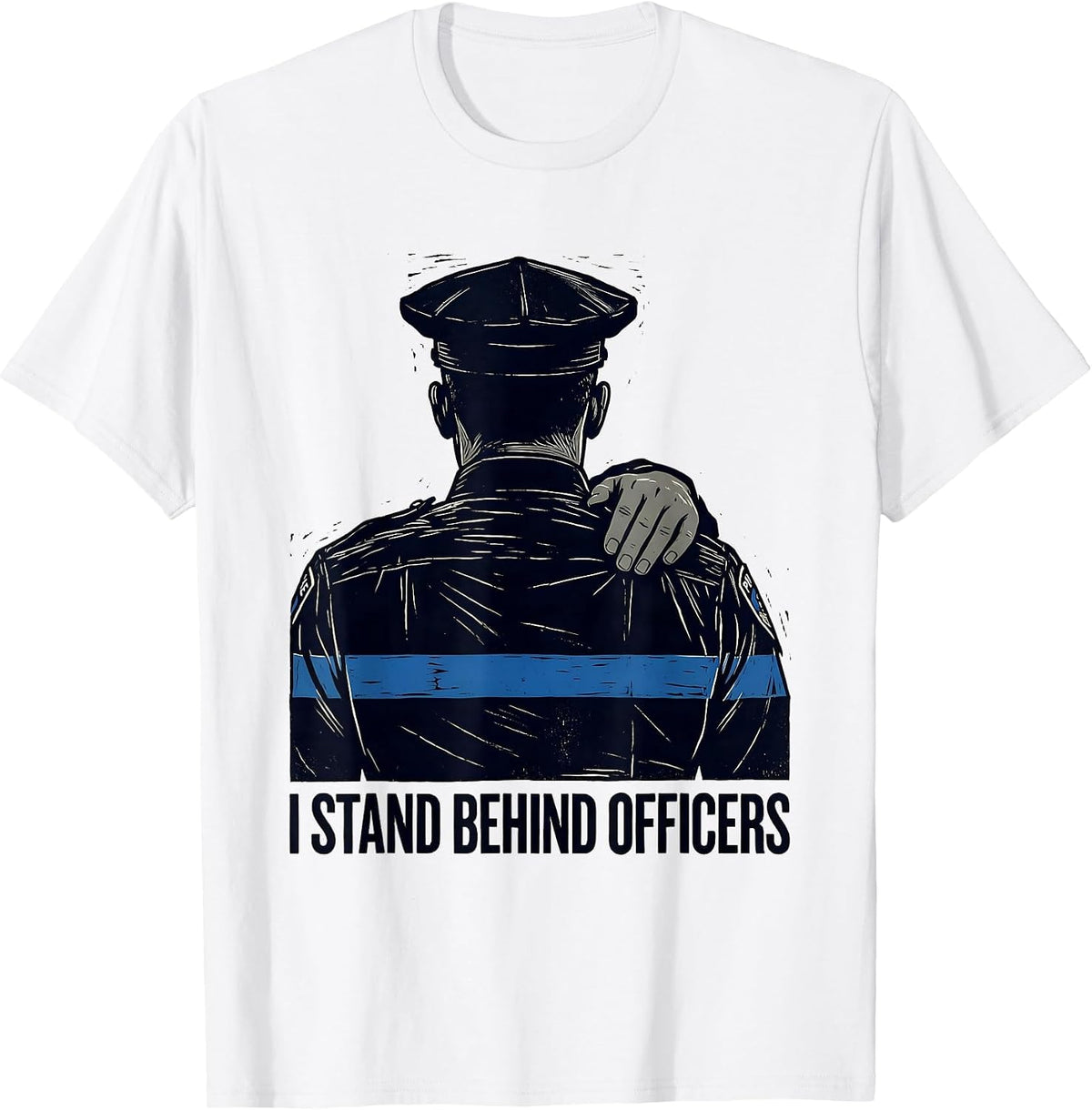 Men's I Stand Behind Officers Thin Blue Line Police Support T-Shirt - White