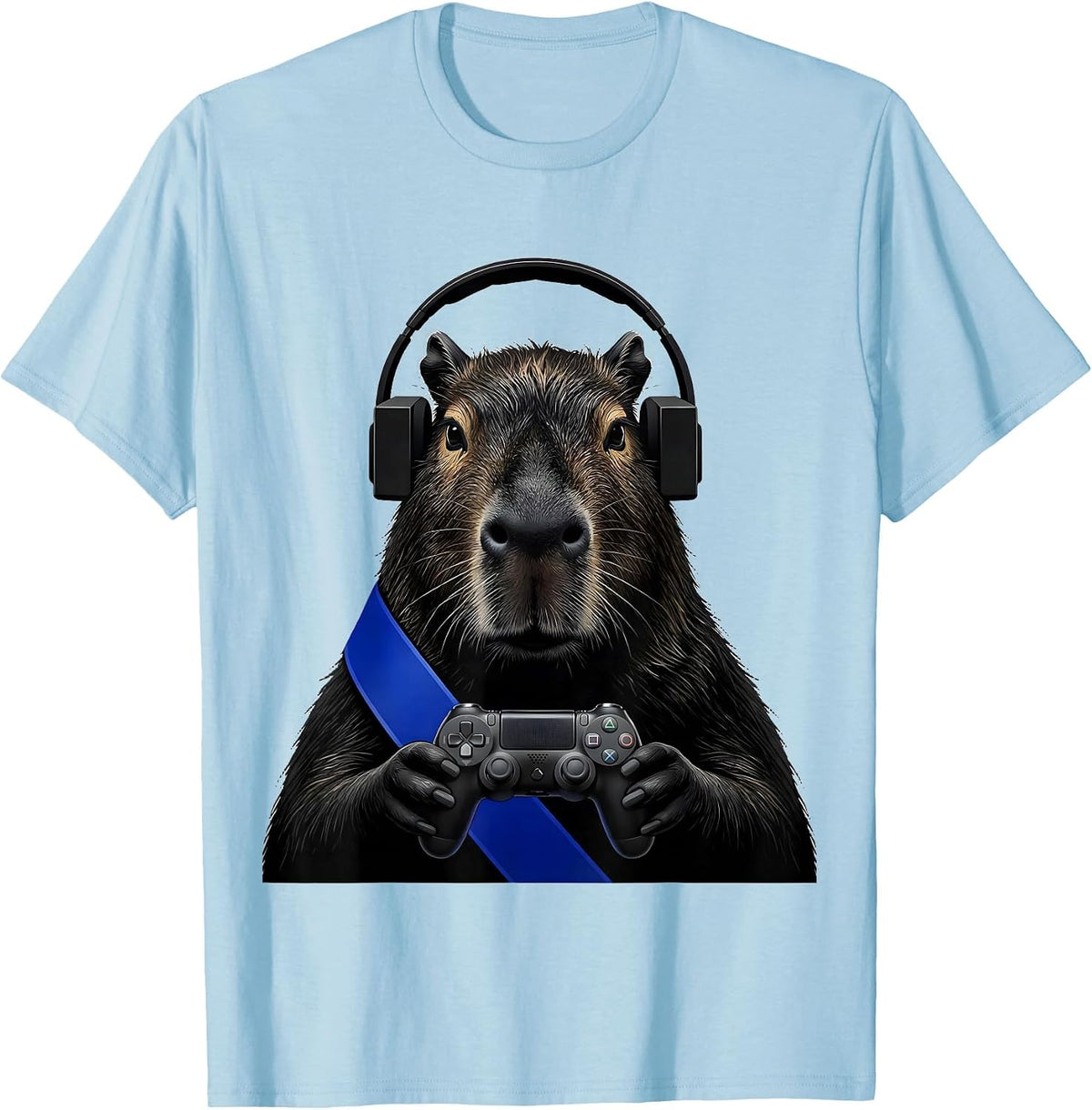 Men's Capybara Gamer Bruh Meme Humor Retro T-Shirt - Baby Blue