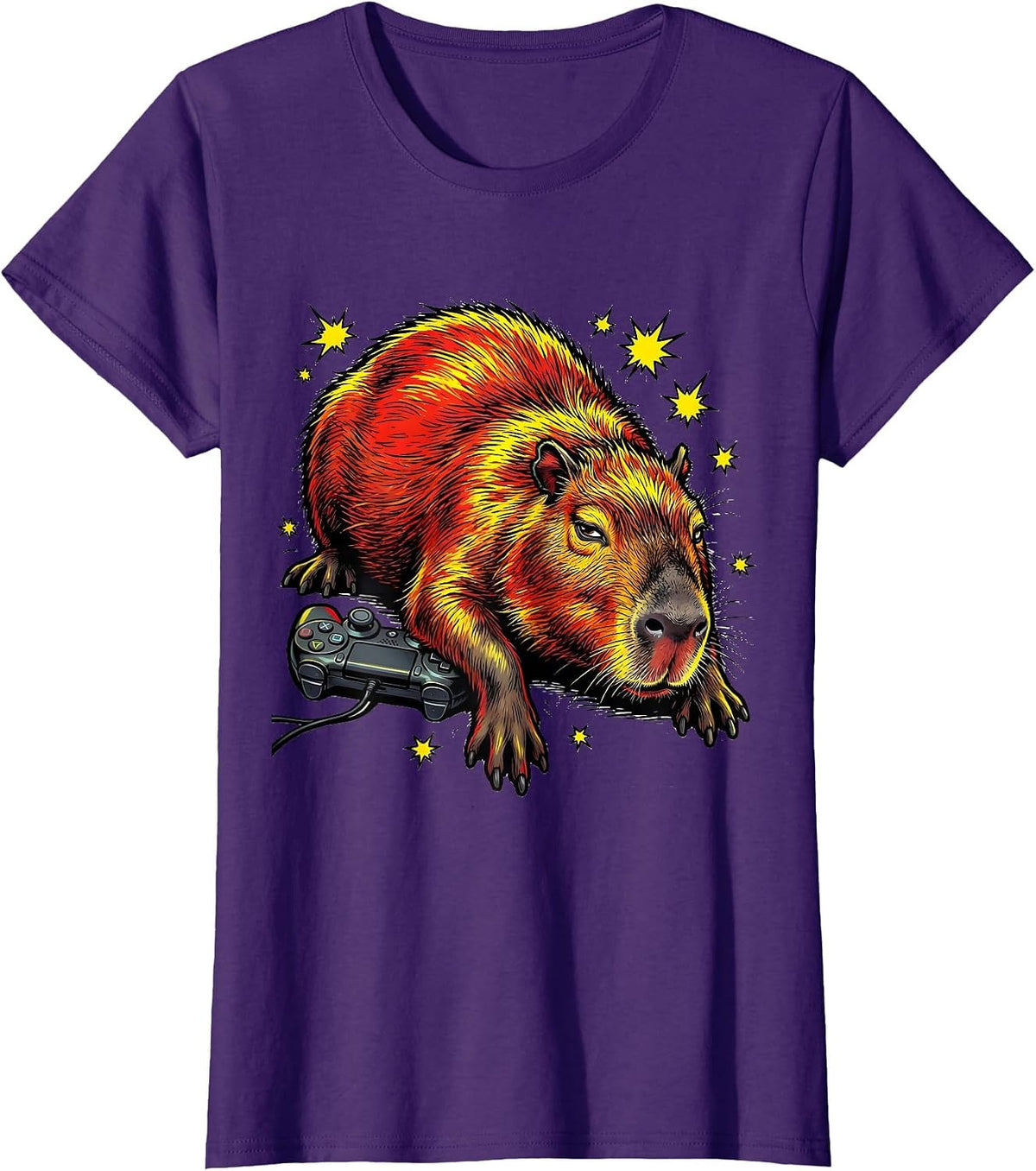 Women's Capybara Comic Book Video Games Humor T-Shirt - Purple