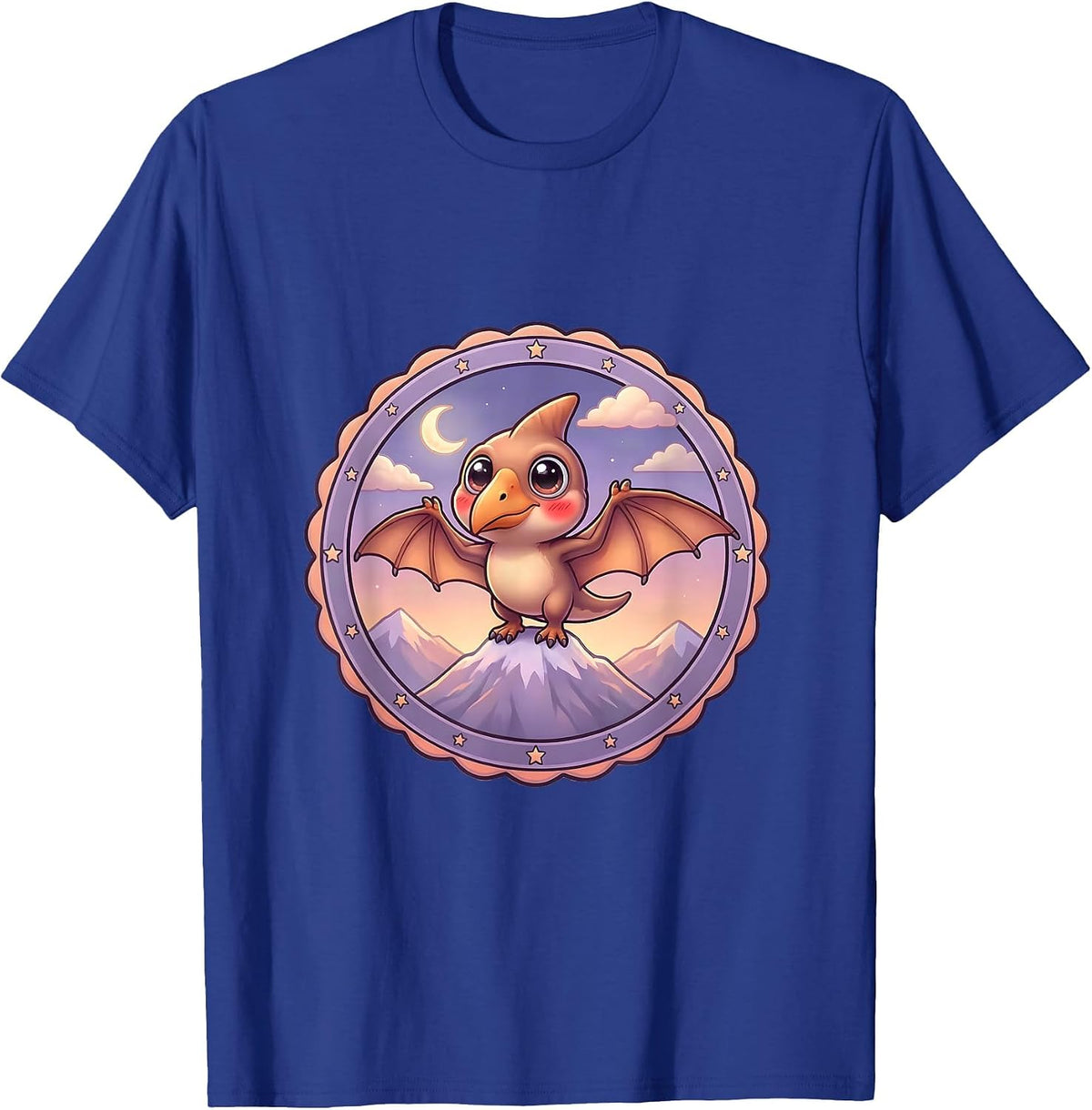 Men's Pterodactyl Mountain Peak Dusk Dinosaur Design T-Shirt - Royal Blue