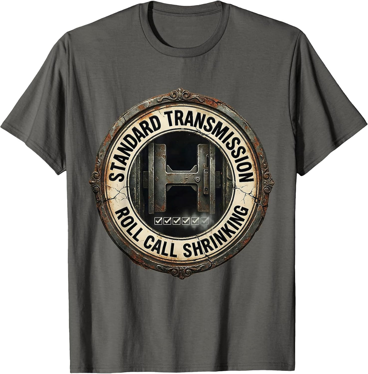Men's Standard Transmission: Roll Call Shrinking Vintage Car Guy T-Shirt - Asphalt Grey