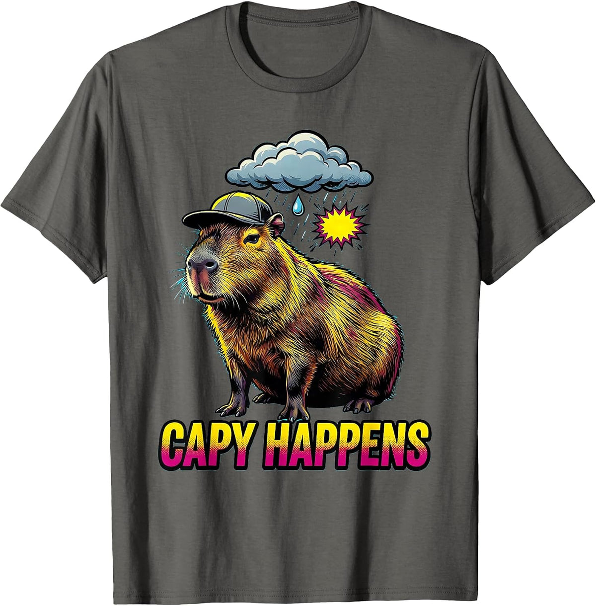Men's capy happens Funny Capybara Animal Meme Humor T-Shirt - Asphalt Grey