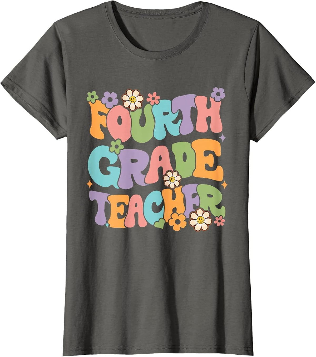 4th Grade Teacher Fourth Grade Groovy Retro Back to School T-Shirt - Asphalt Grey