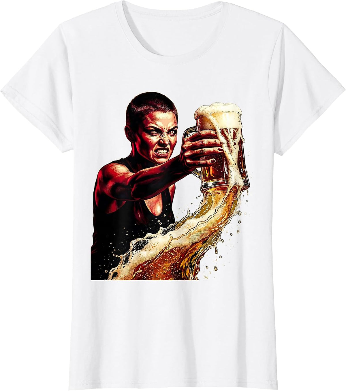 Women's Fierce Beer Pour Graphic Tee T-Shirt - White
