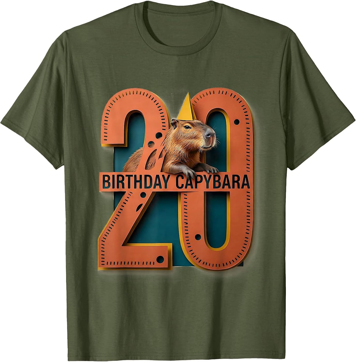 Men's Birthday Capybara Age 20 Funny Animal Meme Birthday Gift T-Shirt - Olive Green