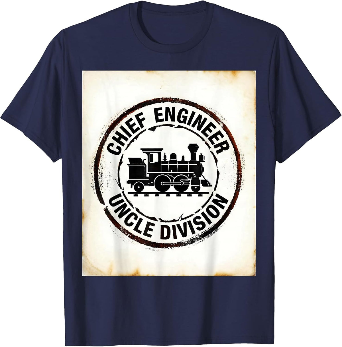 Chief Engineer, Uncle Division Funny Train Engineer Model T-Shirt - Navy Blue