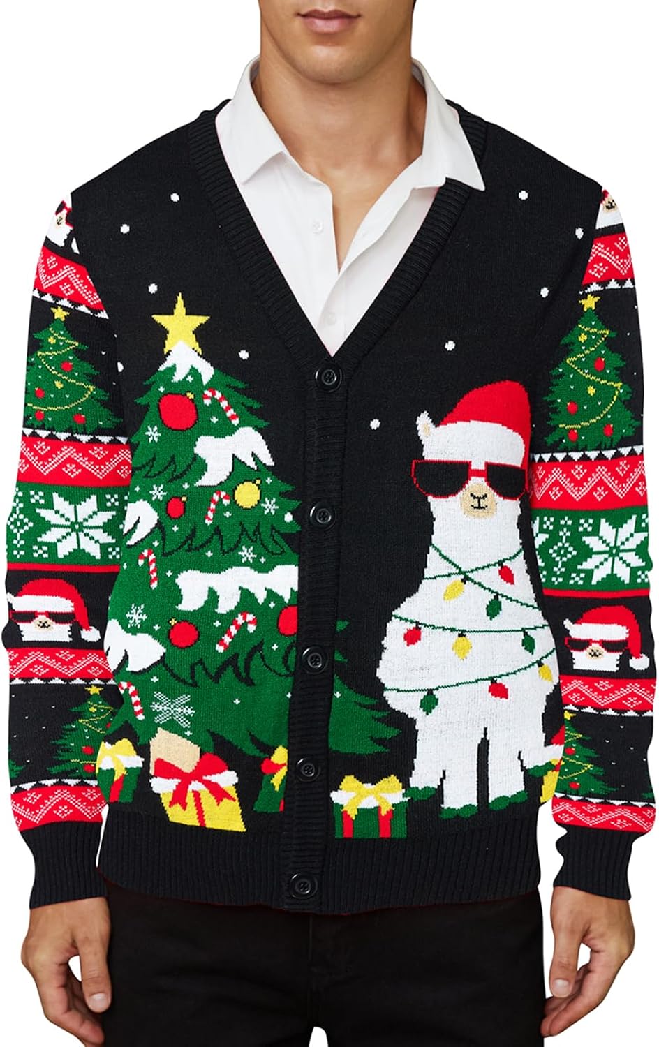 Men's Christmas Cardigan Sweater V Neck Buttons Knitted Cardigans - Christmas 03