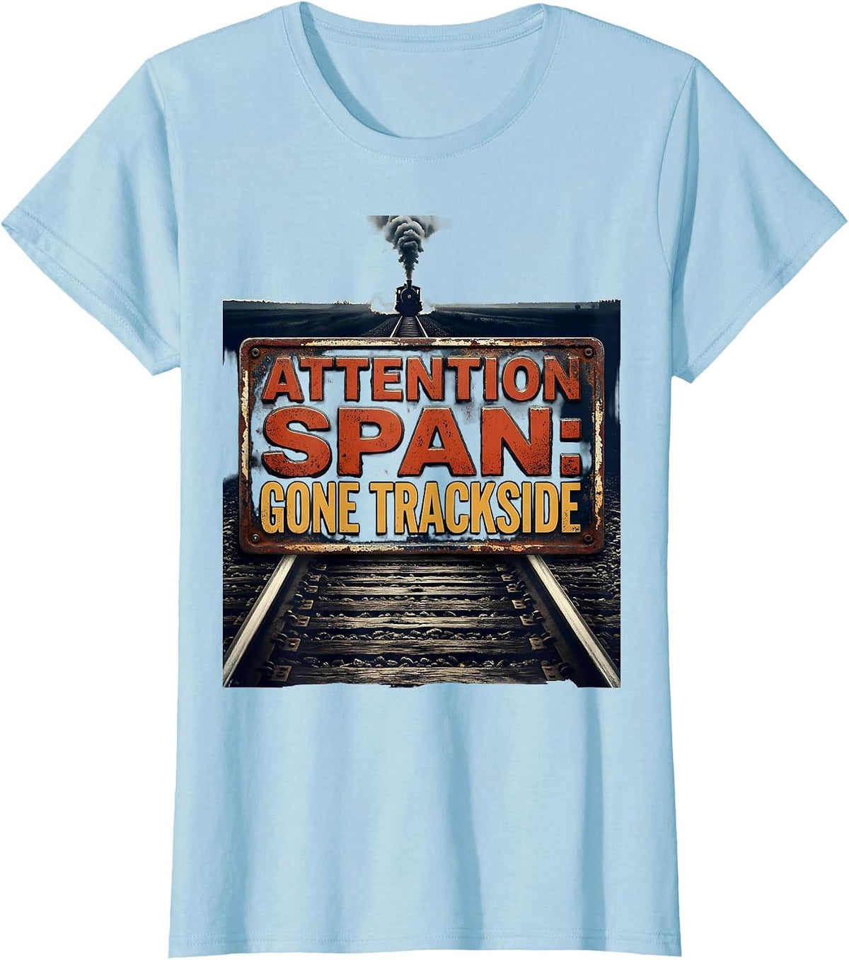Attention Span: Gone Trackside Vintage Steam Train T-Shirt - Baby Blue