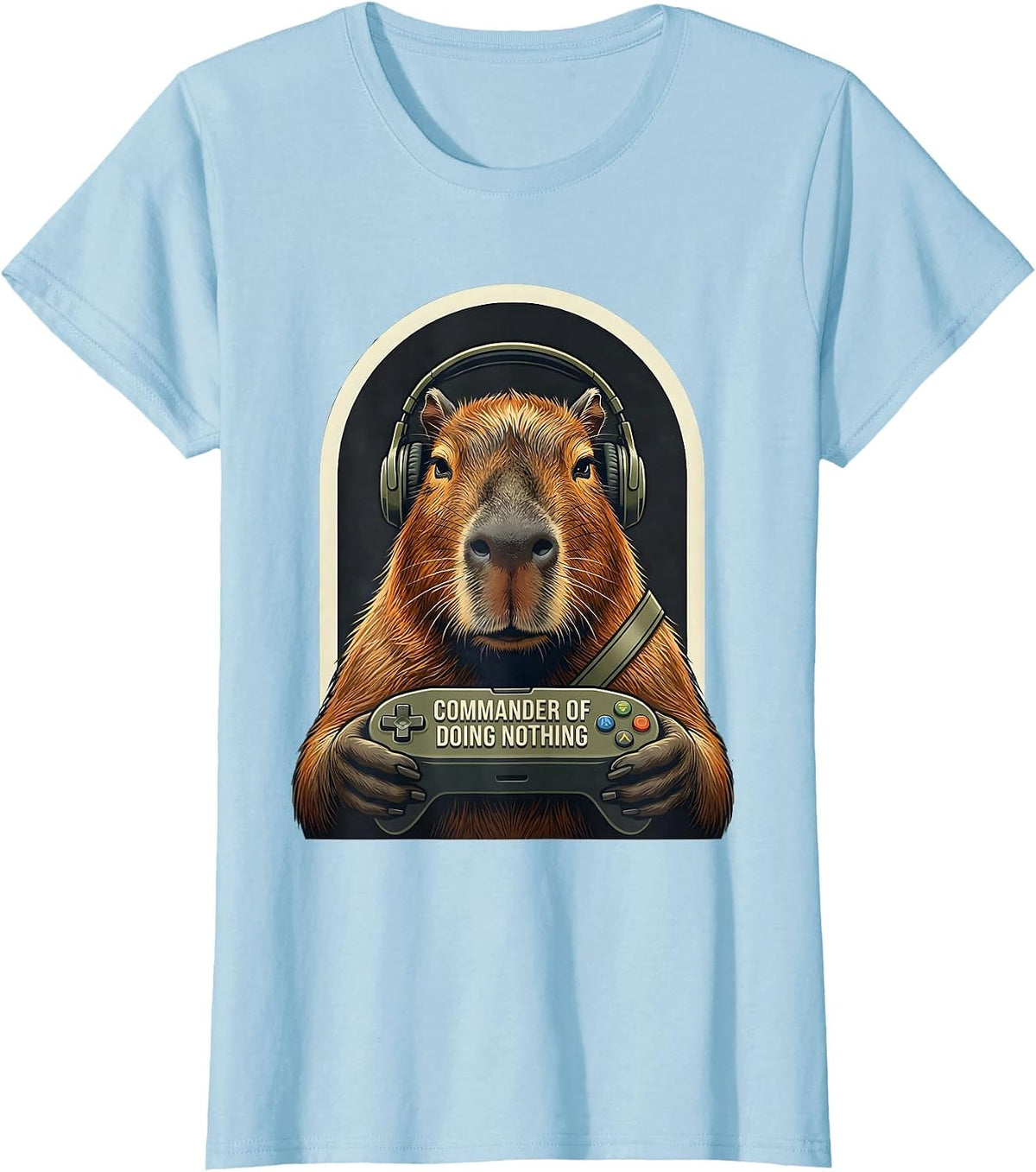 Commander of Doing Nothing Funny Capybara Gamer Bruh Meme T-Shirt - Baby Blue