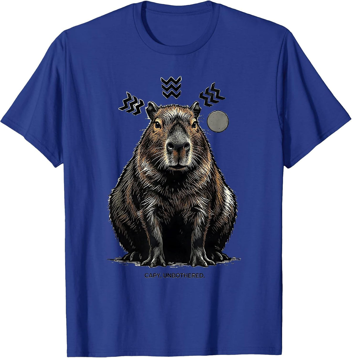 Men's Capy, Unbothered Linocut Funny Capybara Animal Meme Gamer T-Shirt - Royal Blue