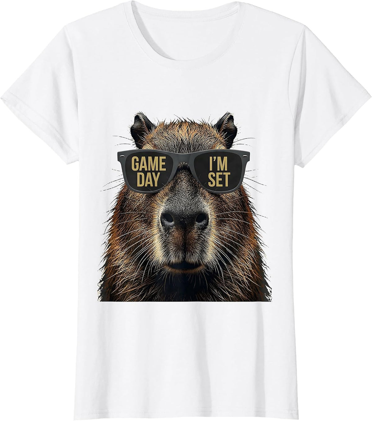 Women's Game Day, I'm Set Distressed Capybara Animal Mascot T-Shirt - White