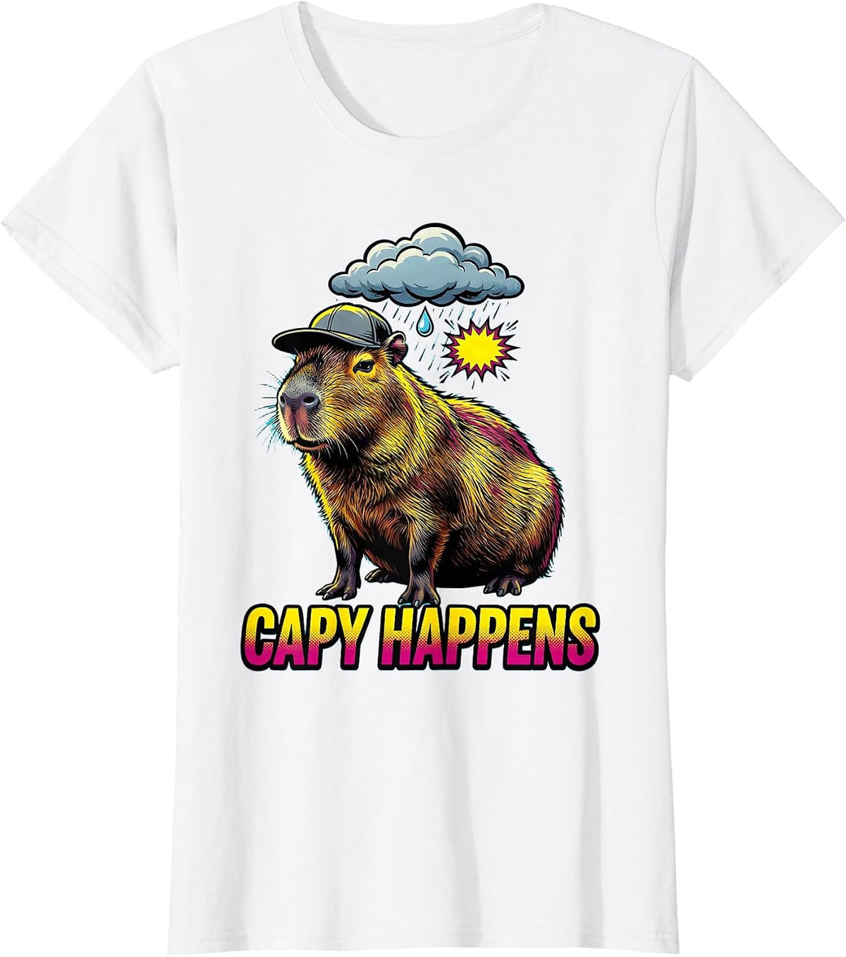 Women's capy happens Funny Capybara Animal Meme Humor T-Shirt - White