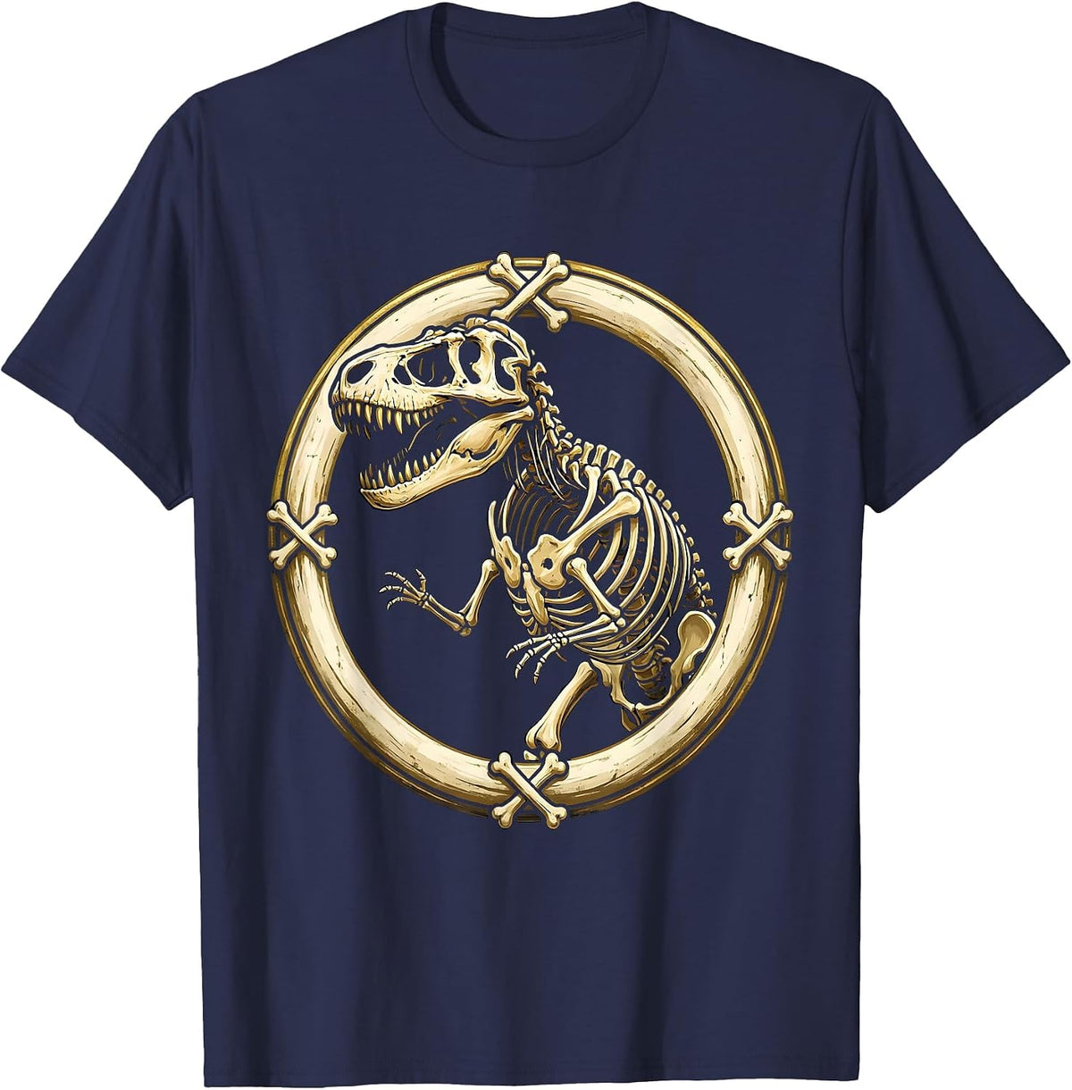 T-Rex Skeleton Museum Pose Dinosaur Graphic T-Shirt - Navy Blue