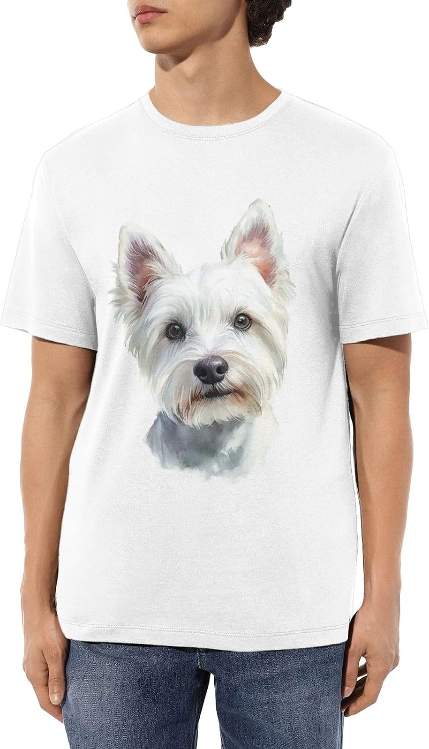 West Highland White Terrier T-Shirts for Men Aesthetic Dog Tees - White