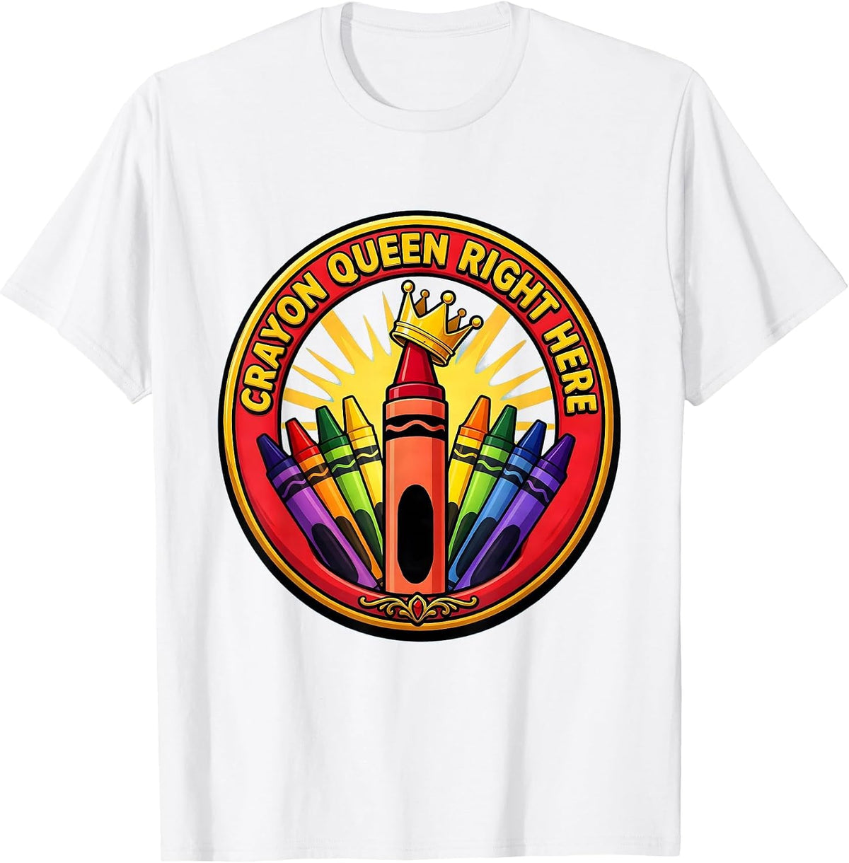 Men's Crayon Queen Here PreK Teacher Design T-Shirt - White