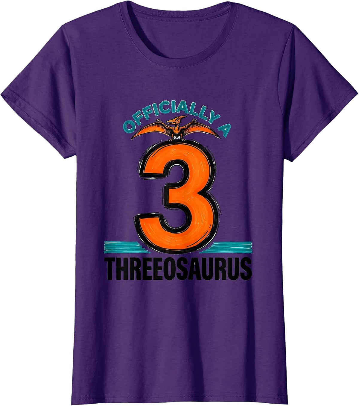 Women's Officially A Threeosaurus Funny Dinosaur Kids Back To School T-Shirt - Purple