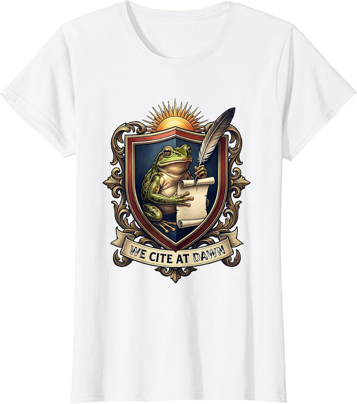 We Cite At Dawn Funny Frog Teacher English Reader Humor T-Shirt - White