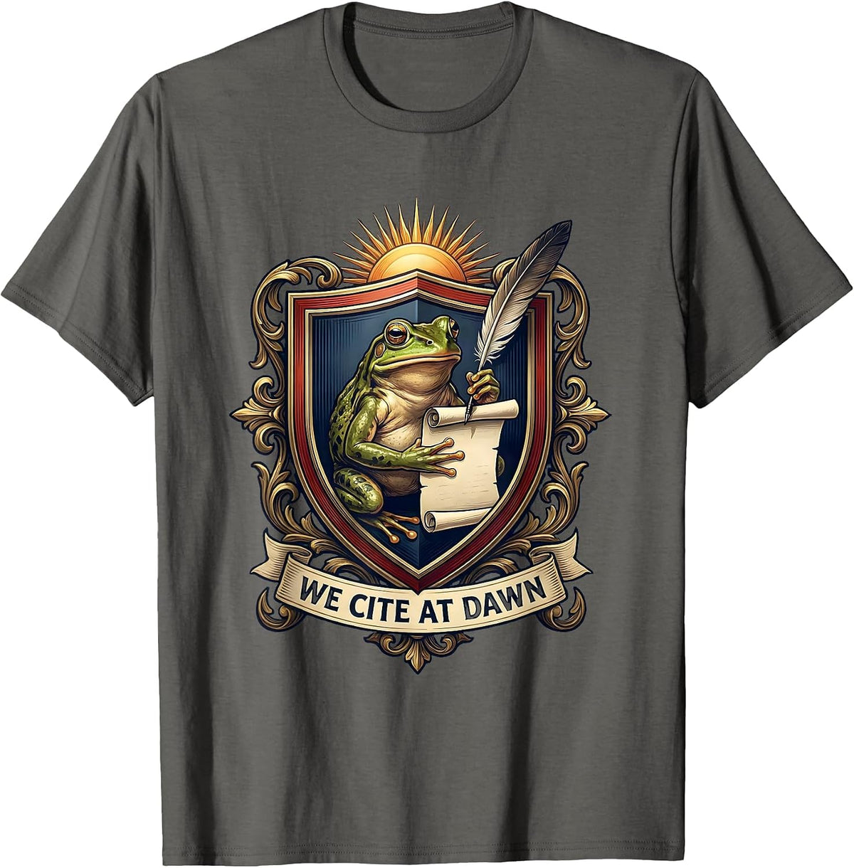 We Cite At Dawn Funny Frog Teacher English Reader Humor T-Shirt - Asphalt Grey