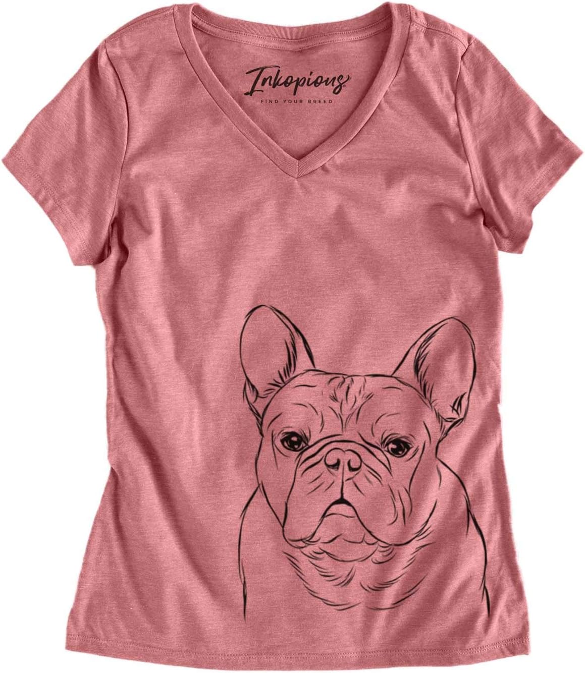 Bare Fudge the French Bulldog Dog Triblend T-Shirt - Dusty Rose V-neck
