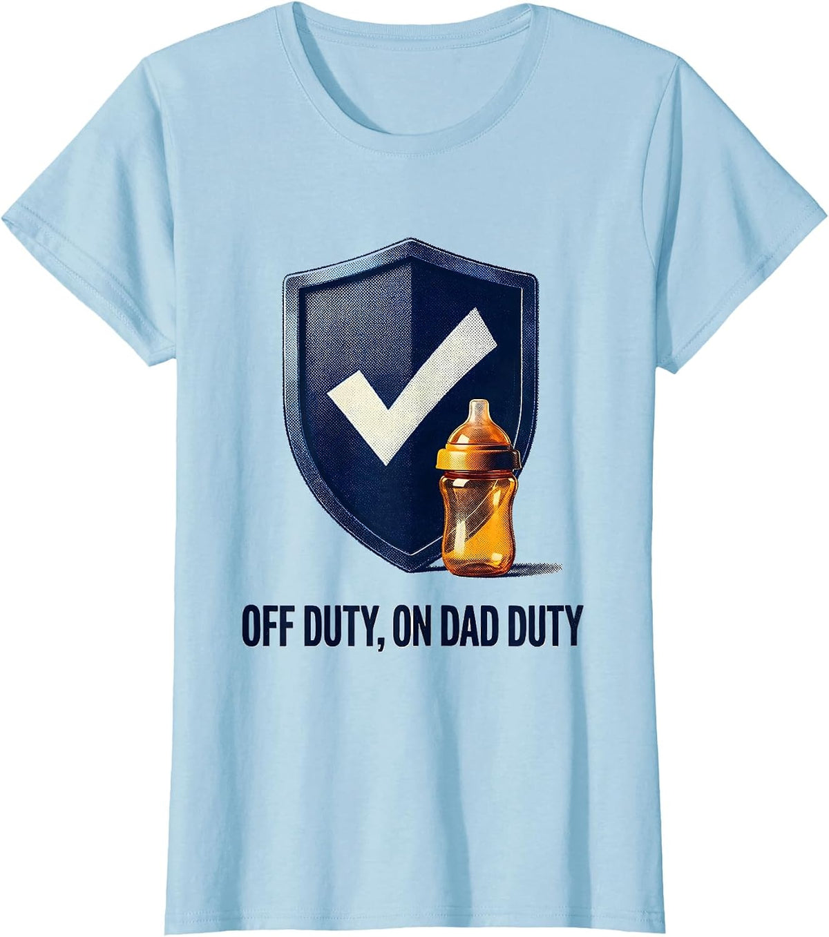 Women's Off Duty On Dad Duty Monochromatic Thin Blue Line Police T-Shirt - Baby Blue