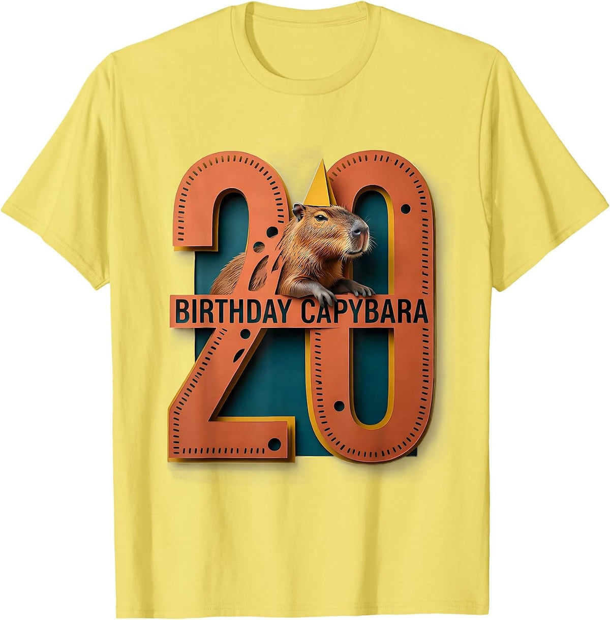 Men's Birthday Capybara Age 20 Funny Animal Meme Birthday Gift T-Shirt - Lemon Yellow