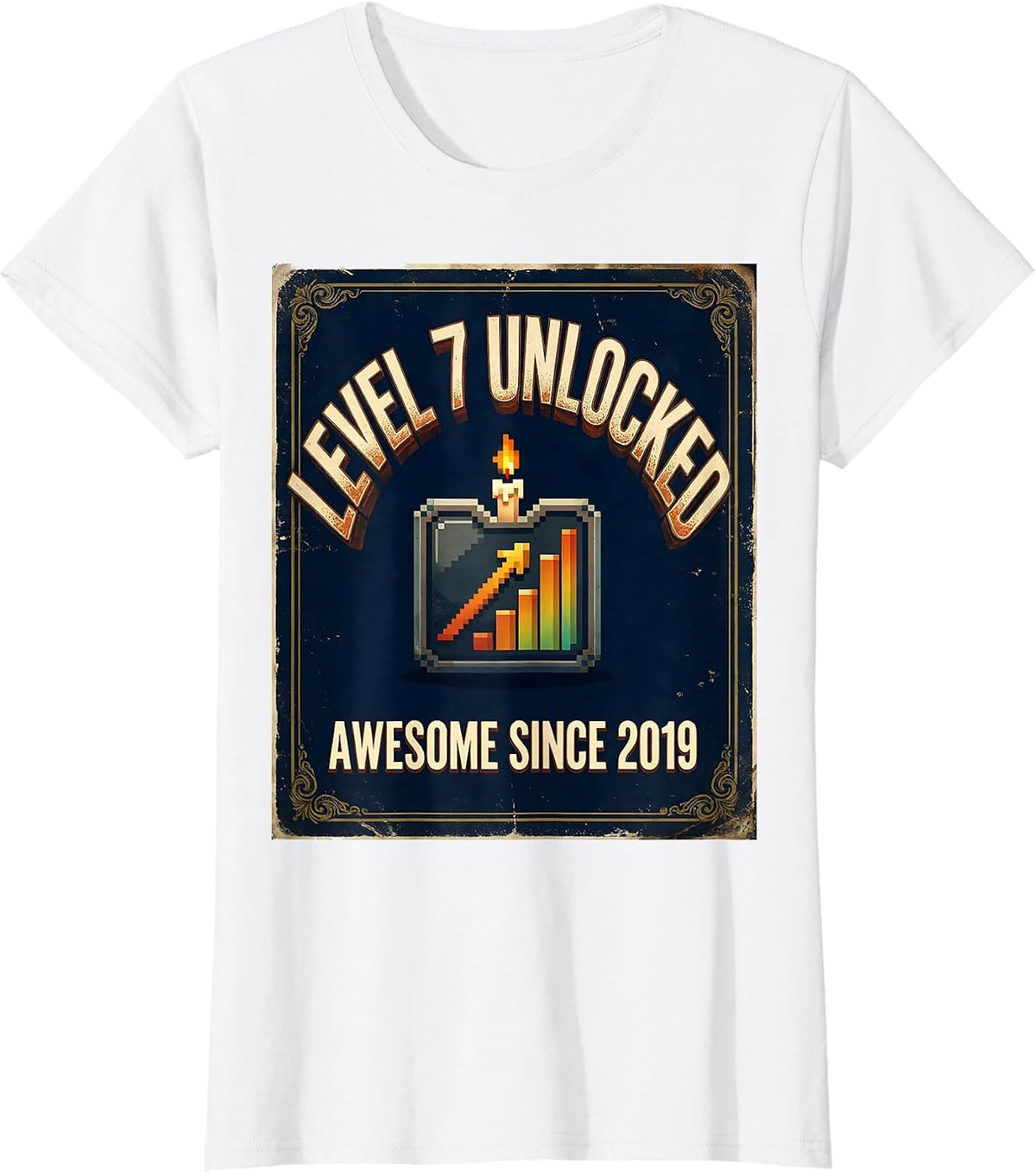 LEVEL 7 UNLOCKED AWESOME SINCE 2019 Vintage Gaming Birthday T-Shirt - White